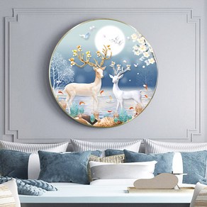 심스타 실십자수 도안 세트 풍경 사슴 황금 돈들어오는 겨울 원형 실크실 고급, 일반실 [60x60cm], 1개