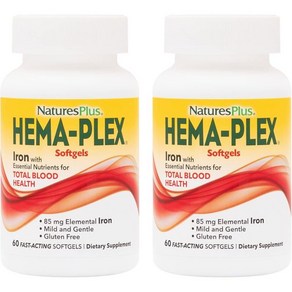 NatuesPlus Hema-Plex Ion - 60 Fast-Acting Softgels Pack of 2-85 mg Elemental Ion + Vitamin C & Bi, 2, 1개