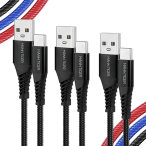 [1+1+1] 만타이거 라딕스 USB A to C타입 3A 고속충전 케이블, 3개, 블랙, 2m