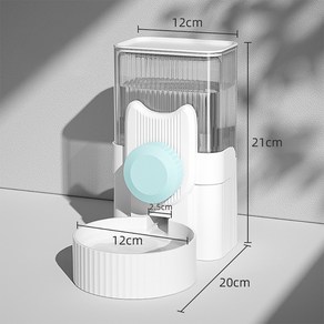 PCTN 케이지 거치형 강아지 및 고양이 급수기 애완동물 바닥형 자동 물통 및 자동 급식기, 파스텔 블루, 1개