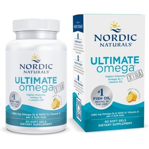 Nodic Natuals Ultimate Omega Xta 레몬 풍미 - 소프트젤 60개 - 1480mg 오메가-3 + 1000IU 비타민 D3 - 오메가-3 어유 - E, 1개