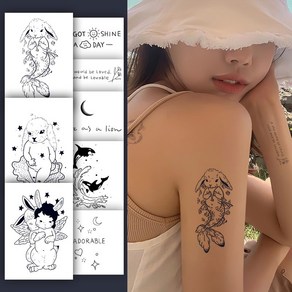 진짜같이 오래가는 반영구 타투스티커 2-Weeks Tattoos 꽃타투 플라워타투 고래타투 레터링타투 여름타투 네잎클로버타투 우주인타투, 1개