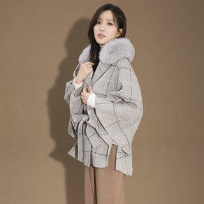 베스띠벨리 22F/W 체크 퍼 카라 케이프 자켓 BFH3656GYP