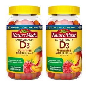 Natue Made Exta Stength D3 125mcg Gummies 네이처 메이드 비타민 D3 5000 IU 200 구미 2팩, 2개, 200정