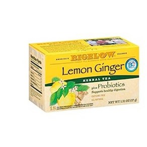 18 Count (Pack of 1) Ginge Lemon Bigelow Tea Le 18개입(1팩) 진저 레몬 비글로우 티 레몬 생강 플러스 프로바이오틱스 허브티백 1, 127.01g, 1개