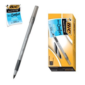 BIC 볼펜 라운드스틱 그립 1.0mm Gip 빅볼펜 12P, 12개, 블랙