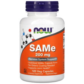 NOW Foods SAMe 200mg 120 베지캡슐, 120정, 1개