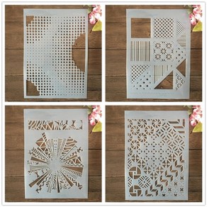 스텐실도안 4pcs a4 29cm 중공 기하학 잎 diy 레이어링 벽화 스크랩북 색칠 엠보싱 앨범 장식 템플릿, 4개