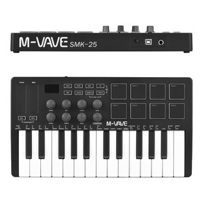 M-VAVE 블루투스 백라이트 트리거 패드 25 키 USB MIDI 키보드 컨트롤러 8 RGB 드럼 SMK25 미디 컨트롤러, Black, 1개