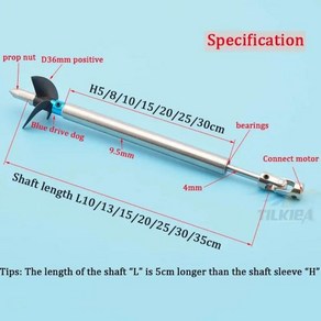 Rc 보트 4mm 샤프트 스테인레스 스틸 드라이브 + 3 블레이드 스크류 카단 조인트 슬리브 프롭 너트/세트, 한개옵션1, 34 L10cm 006-4x6mm