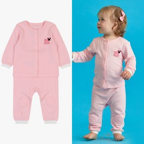 아가방 중계점 [디즈니베이비]*BEST*미니 오픈내의 (PINK) 배색 디자인 미니마우스 포인트 입고 벗기 편한 오픈내의 상하세트 7개월~24개월