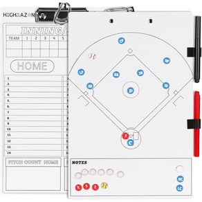 스포츠 작전판 휴대 감독 대회 마그네틱 야구 코치 클립보드 화이트 양면 드라이 소거 보드 컬러 스티커가 부착된 전술 화이트보드 코치용 마커 2개, B-Vetical, 1