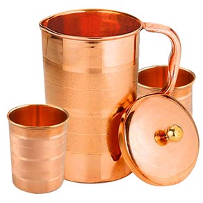 Copper Pitcher and 2 Tumbler Set Pure Copper Jug Handmade 54 Ounce Best for Water Ayurveda Mo