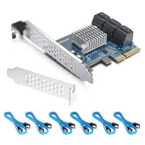 10Gtek PCIe SATA 카드 6 포트 케이블 6개 및 낮은 약력 브래킷 6Gbps SATA3.0 컨트롤러 PCI 내부 확장 카드 X4 3.0 장치 지원