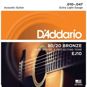 [다다리오] D'addaio EJ10 Bonze Acoustic Guita Stings Exta Light 10-47, 1개