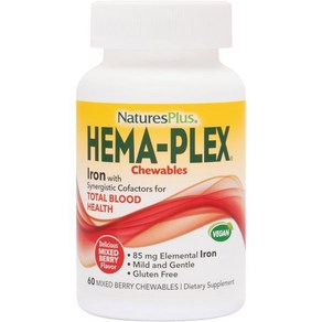 Natues Plus Hema-Plex Ion - 60 Mixed Bey Chewables - 85 mg Elemental Ion - Total Blood Health -, 1개, 60정