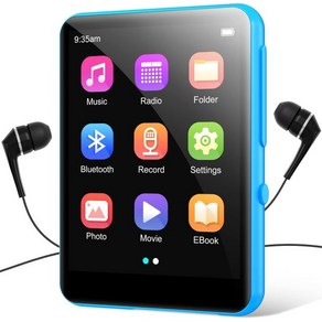 Bluetooth 5.0이 포함된 MP3 플레이어 스피커가 휴대용 HiFi 무손실 사운드 뮤직 내장 64GB 메모리 FM 라디오 음성 녹음기 EBook 2.4풀 터치스크린 최대, Blue, Blue