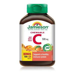 (캐나다 직송) 자미에슨 츄어블 비타민C 500mg - 화이트 과즙이 풍부한 복숭아 맛 120정 2개 Jamieson Chewable Vitamin C