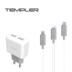 템플러 2포트 2.1A 가정용 고속 충전기, 1개, 8핀화이트