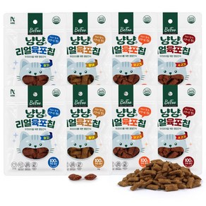 베푸 냥냥 리얼 육포칩 고양이 과자 영양간식 식욕증진 차전자피 헤어볼, 8팩, 50g, 혼합구성(소고기,닭고기,황태,치킨)