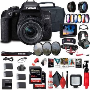 Canon DSLR 미러리스 필터 18 55 4 5.6이 장착된 캐논 EOS 레벨 800D T7i 카메라는 STM 렌즈1895C002 4K 모니터 프로 마이크 헤드폰 64GB