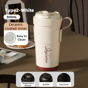 세라믹텀블러 머그 라이너 보온병 500ml 커피 컵 여행용 보온 디지털 뚜껑, Type2-White, 1개