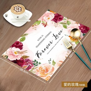 테이블매트 식탁매트 일회용 플레이스 매트 페이퍼 식사 용지 100장 깔개 다이닝, Roses of love, 100개