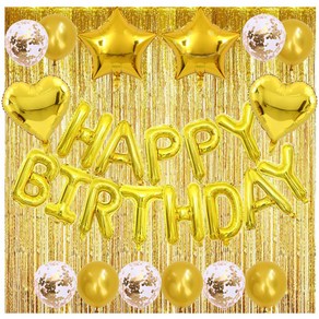 하트 스타 HBD 생일축하 은박풍선 세트 [에브리띵스마일] 1219, 1세트, 골드 풍선 커튼