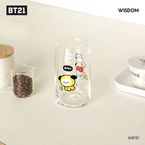 BT21 Minini 미니니 투명 글라스 유리컵 물컵 490ml 코야 알제이 슈키 망 치미 타타 쿠키, 1개, 치미 CHIMMY