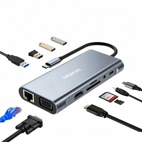 모킨 11 in 1 USB C타입 4K HDMI PD 충전 노트북 멀티허브, 그레이, 1개