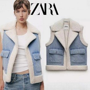 자라 여성 데님 양털 포켓 조끼 베스트 ZARA