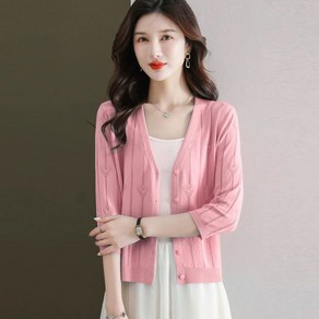 besteffie 여름 여성 얇은 니트 가디건 7부 소매 심플 패션 오픈 스타일 스트라이프 하트 포인트 가디건 중년여성 옷 K92