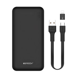 스피디 슬림 듀얼 보조배터리 10000mAh + C타입 케이블 + 8핀 젠더 세트, BND-2PCPPB100A, 블랙