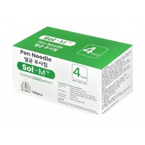 솔엠 Sol-M 인슐린주사기 펜니들 32G 4mm 멸균당뇨주사 1box 100개입, 솔엠 Sol-M 인슐린주사기 펜니들 32G 4mm 멸균, 1박스