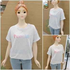 [소이주니어]논현점 22년여름신상 ** 팔길이 5부 그라데이션 레터링 전사티 ** 마네킹 키 155 11호 착용 **
