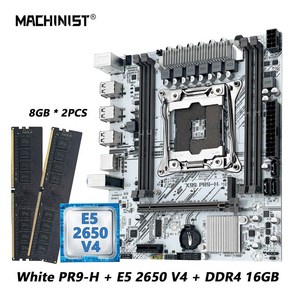 MACHINIST X99 메인보드 키트 인텔 제온 E5 2650 V4 LG 호환A 2011-3 CPU 세트 DDR4 8GB x 2 개 지지대 NVME m.2 화이트 PR9-H, [01] 메인보드