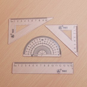 투명 각도기 삼각자 4종 세트, 1세트, clea