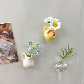 큐티 냉장고 자석 스티커 마그넷 미니 도자기 꽃병 화분 입체적 인테리어소품, 채색꽃병+화이트주전자+투명꽃병