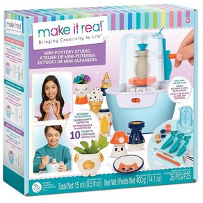 Make It Real Mini Pottey Studio - 26피스 DIY 도자기 키트 지저분해지지 않는 공기 건조 점토 포함 - 10개의 미니어처 프로젝트 만들기 초보자부, 표준