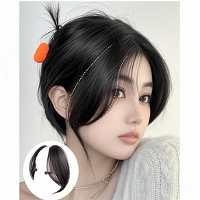 헤어피스 옆머리 부분가발 자연스러운 볼륨 시스루뱅, 1개, 다크 브라운