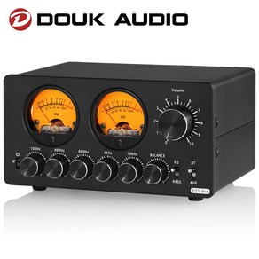 베이스앰프 Douk Audio EQ5 PRO 블루투스 5 밴드 프리앰프 EQ 이퀄라이저 스피커 및 앰프용 AUX 아날로그 오디오 프로세서 VU 계량기 포함 35mm