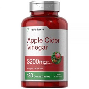 Hobäach 애플 사이다 식초 캡슐 3200mg  180정 채식주의자 GMO 프리 및 글루텐 보충제, 1개