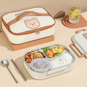 직장인 도시락통 세트 런치백 보온 전기 전자레인지 피크닉 스텐, 850ml 4구+수저세트, 1개