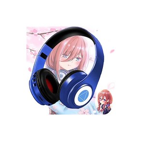 억등 5등분의 신부 나카노 미쿠Nakano Miku 헤드폰 휴대용 온 이어 헤드폰 접이식 무선 Bluetooth 5.0 음악 통화 전화 3.5mm 오디오 케이블 지원 산쿠의 일본어 음성 크리스마스/할로윈/이벤트/어른/학생/선물일본어 사용 설명서 포함