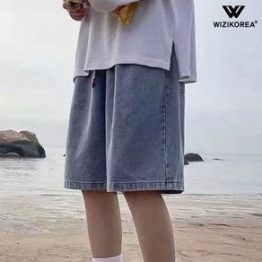 남성 5부 청반바지 루즈핏 밴딩 데님 팬츠 WI199PN