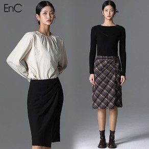 [이앤씨(ENC)] [EnC] 버튼포인트 H라인 스커트