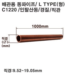 동파이프(C1220)경질/직관/1m/직경9.52~19.05mm, 8A-L-경질(9.52x0.76T), 1개