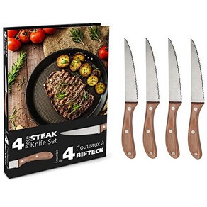 Book-Style Steak Knives Set of 4 - Pakka Wood Handles a 북스타일 스테이크 나이프 4개 세트 - Pakka 목재 손잡이 및 스테인리스 스, bown, 1개