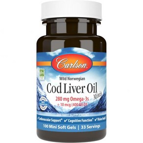 Calson - Cod Oil Minis 280 mg Omega-3s + Vitamins A & D3 Heat Suppot & Cognitive Function Vision, 1개, 100정