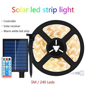 태양광 LED 스트립 조명 충전식 태양광 스트링 방수 정원 램프 크리스마스 조명 분위기 야외 장식 5m 0m